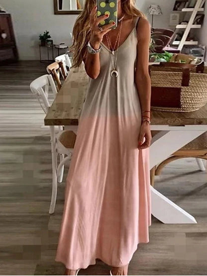 flowersverse Women's Strap Dress Maxi Long Dress Sleeveless Color Gradient Summer Plus Size Hot Blue Yellow Blushing Pink Gray