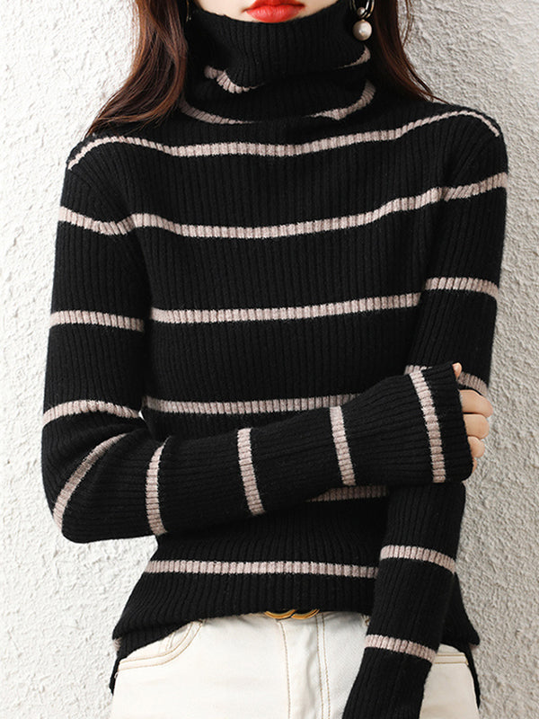 flowersverse Urban Skinny Striped High-Neck Sweater Tops