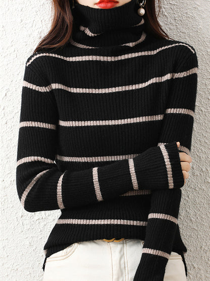 flowersverse Urban Skinny Striped High-Neck Sweater Tops