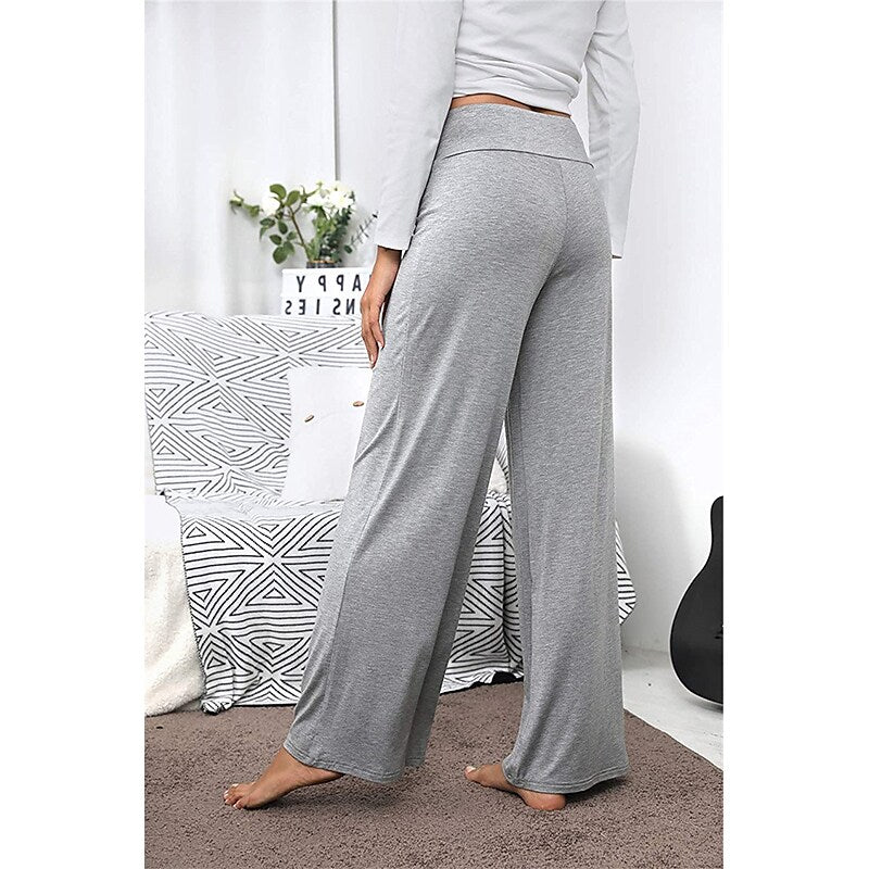 flowersverse Women's Plus Size Loungewear Pants Nighty 1 PCS Pure Color Fashion Simple Comfort Home Daily Vacation Cotton Breathable Long Pant Elastic Waist Basic Spring Summer Black Wine