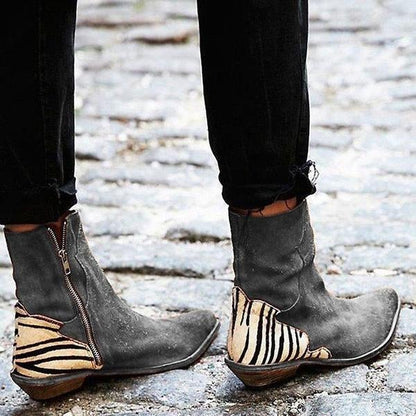 flowersverse Casual Pointed Toe Zebra-Striped Boots