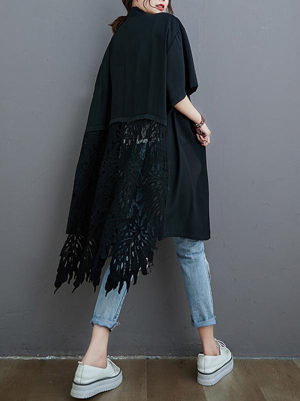 flowersverse Loose Split-Joint Hollow Solid Long Blouse