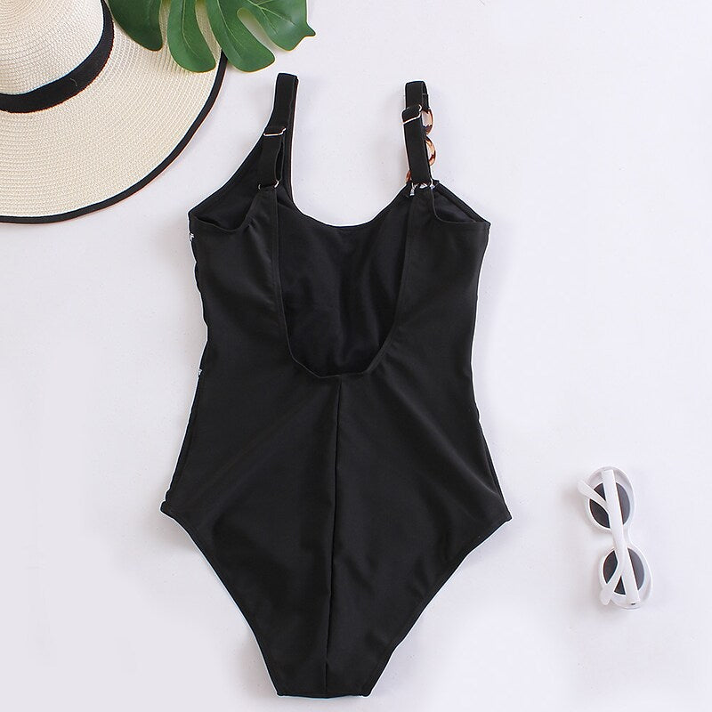 flowersverse Women's Swimwear One Piece Normal Swimsuit Quick Dry Solid Color Striped Coffee color Black Bodysuit Bathing Suits Sports Beach Wear Summer