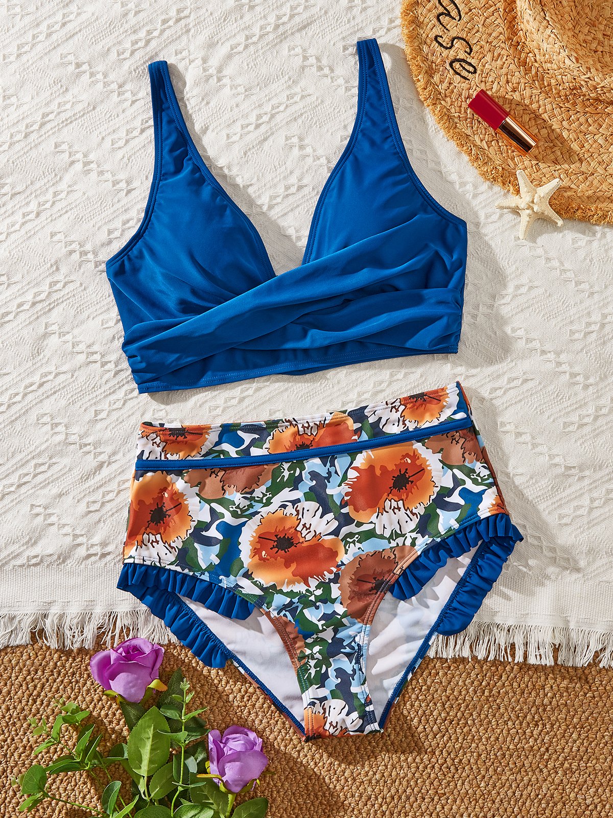 flowersverse Vacation Floral Printing Spaghetti Bikinis Two-Piece Set