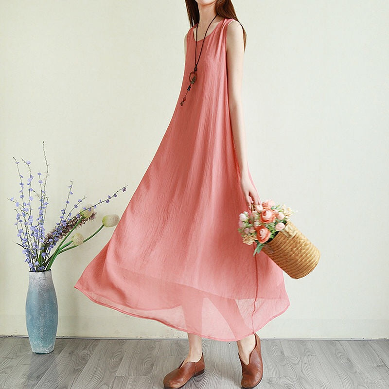 flowersverse Long Chiffon Temperament Dress With Vest