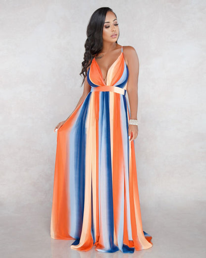 flowersverse Deep V-Neck Back Chiffon Dress
