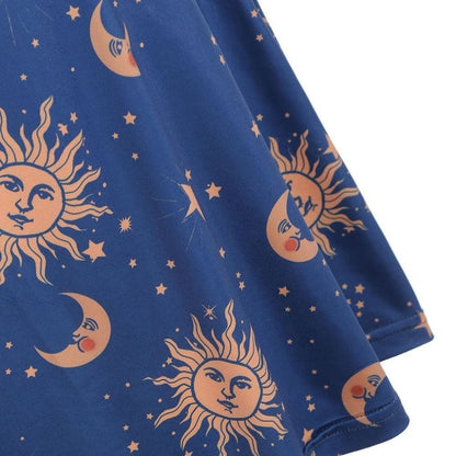 flowersverse Women Starry moon pattern Printed O-Neck Sleeveless Dress