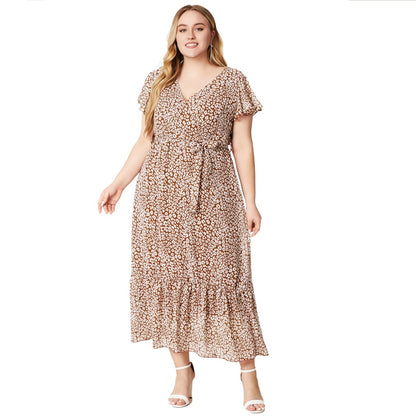 flowersverse Women's Summer Plus Size V-Neck Dress