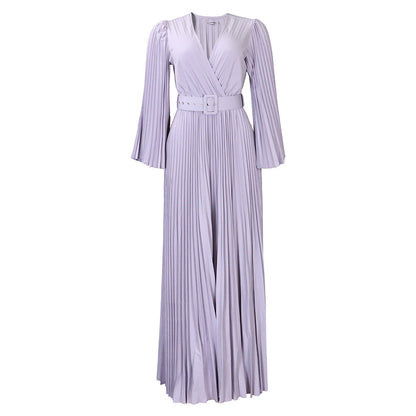 flowersverse Women's V-neck Sexy Pleated Polyester Formal Swing Maxi Dress