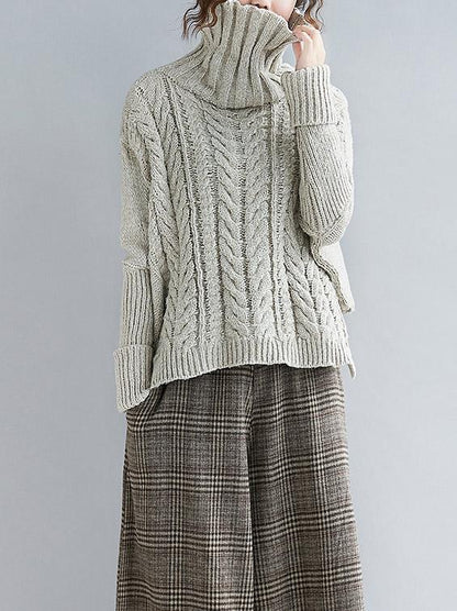 flowersverse Cable- Knit High-neck Solid Loose Sweater