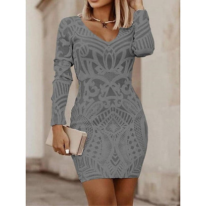 flowersverse Women's Work Dress Sheath Dress Semi Formal Dress Fashion Mini Dress Print V Neck Long Sleeve Floral Geometric Regular Fit Black White Wine Fall Spring S M L XL XXL