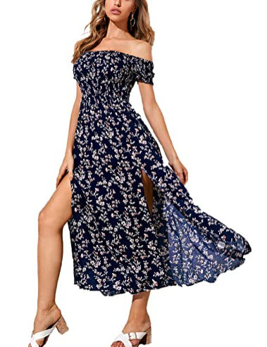 flowersverse Bohemian Floral Print Dress for Women's Casual Fashion