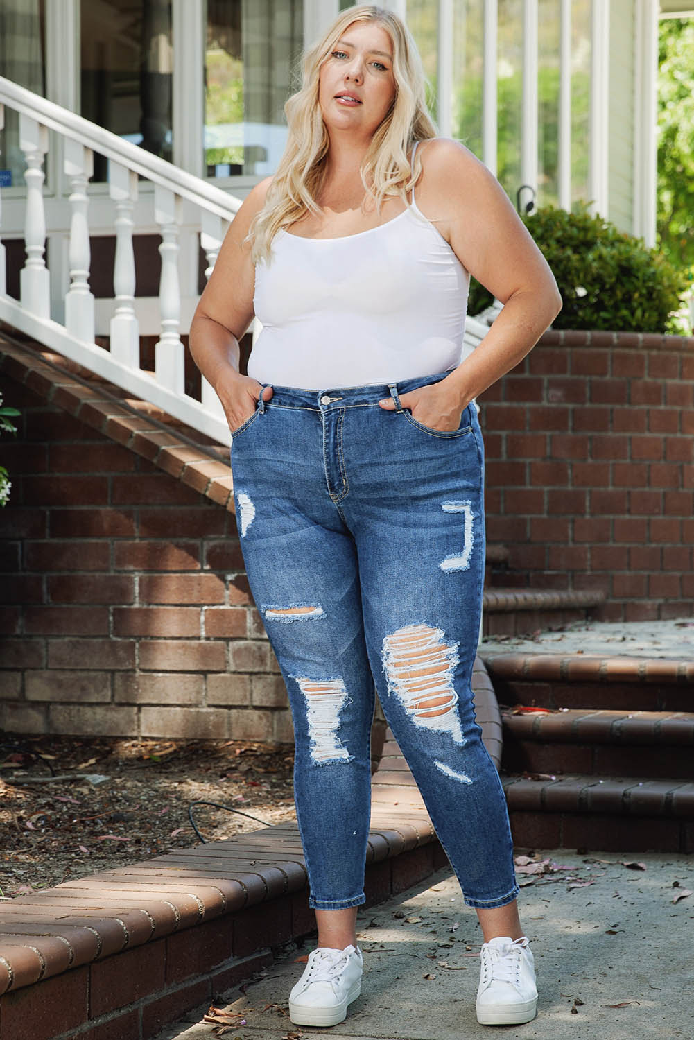 flowersverse Plus Size Distressed Skinny Jeans