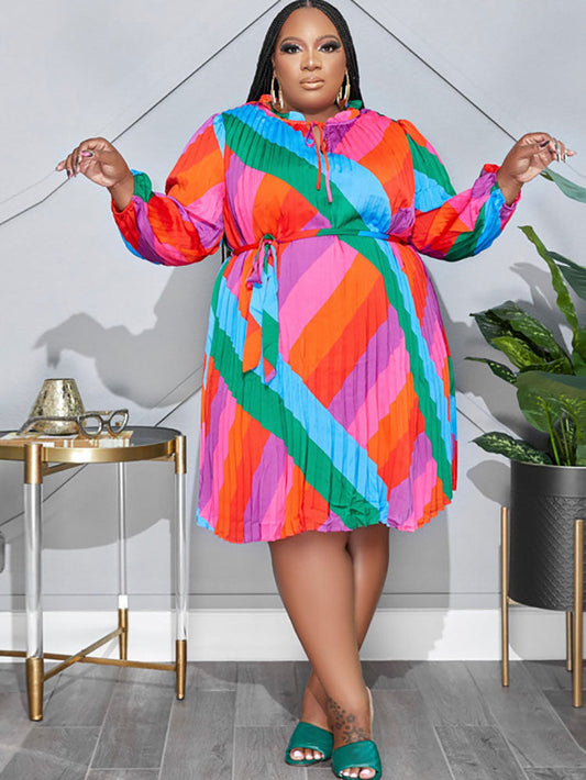 flowersverse Plus Size Colorful Belted Maxi Dresses