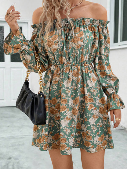 flowersverse Floral Off-Shoulder Flounce Sleeve Mini Dress