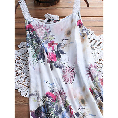 flowersverse Women's Plus Size Casual Dress Slip Dress Floral Long Dress Maxi Dress Sleeveless Print Strap Basic Daily Pink Green Spring Summer L XL XXL 3XL 4XL