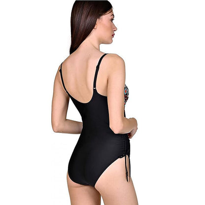 flowersverse Women's Swimwear One Piece Normal Swimsuit Printing Geometic Black Bodysuit Bathing Suits Sports Summer