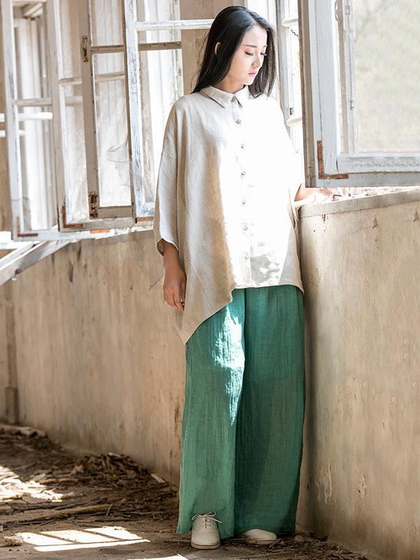 flowersverse Vintage Simple Ramie Cotton Outwear Tops