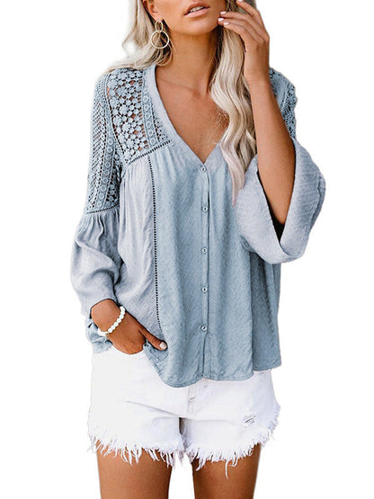 flowersverse Flare Lace V-Neck Blouse