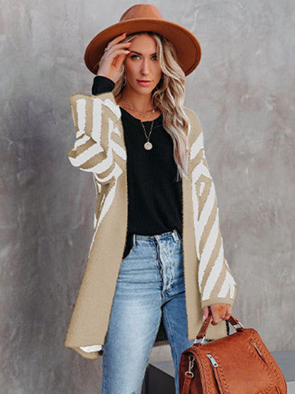 flowersverse Loose Rhombus Stripes Cardigan Tops