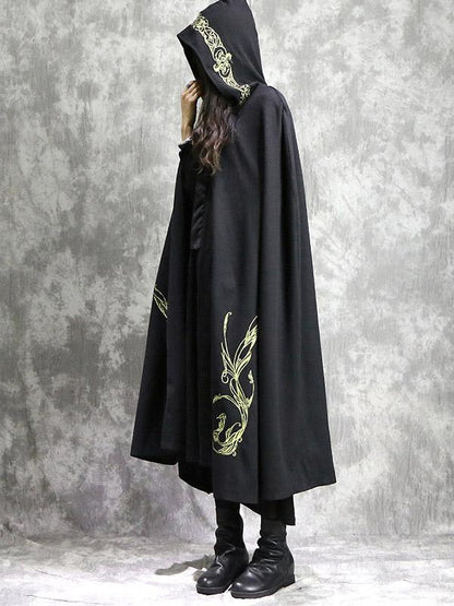 flowersverse Loose National Phoenix Embroidered With-hat Cape Outwear