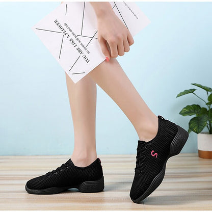 flowersverse Women's Dance Sneakers Hip Hop Performance Practice Breaking/ Square Dance Outdoor Flat Flat Heel Lace-up White Black