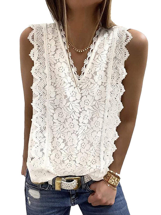 flowersverse Original Lace Embroidered Solid Color Falbala Vest Top