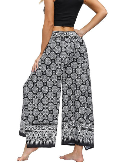 flowersverse Women's Harem Wide Leg Pants Trousers Light gray Gray Black High Waist Basic Boho Gym Yoga Layered High Cut Micro-elastic Full Length Comfort Pattern S L / Drop Crotch / Plus Size / Loose Fit / Print