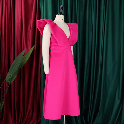 flowersverse Women's Deep V Neck Sexy Swing Formal Party Dress