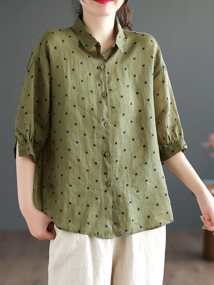 flowersverse Polka-Dot Half Sleeves Loose Lapel Blouses&shirts Tops