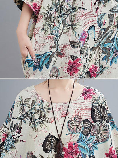 flowersverse Vintage Floral Round-Neck Dress