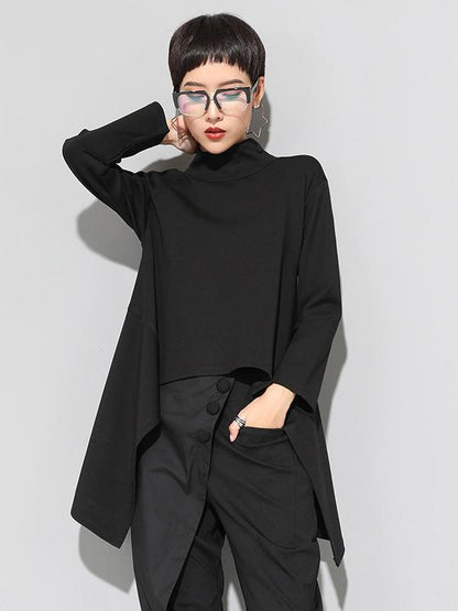 flowersverse Black Zipper Long Sleeves Swallow-Tailed T-Shirt