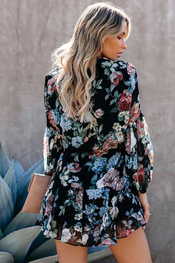 flowersverse Fashion Floral Print Shirt Dress