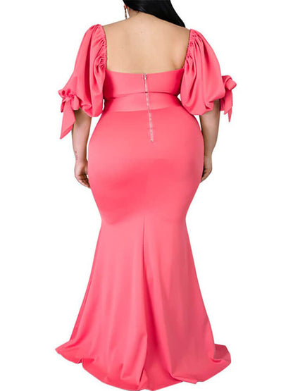 flowersverse Plus Size Puff Sleeve Split Maxi Dresses