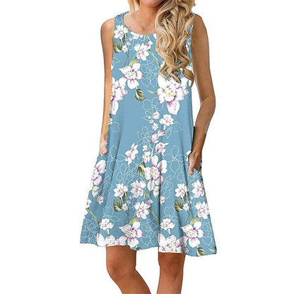 flowersverse Women's Plus Size Pajamas Nightgown Dress Nighty Flower Comfort Soft Sweet Home Street Daily Cotton Blend Crew Neck Sleeveless Pocket Spring Summer Blue Light Blue