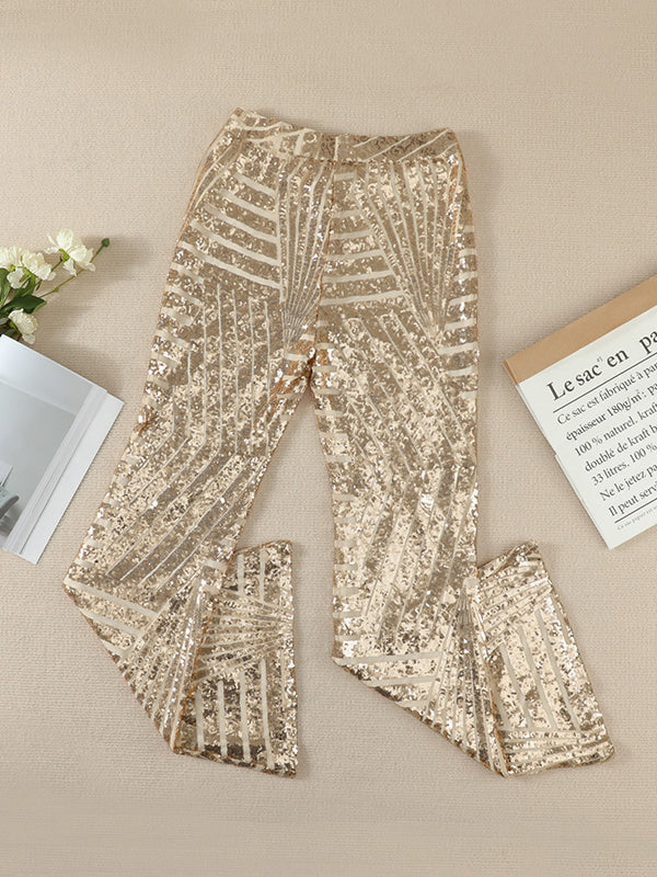 flowersverse Flared Pants High Waisted Contrast Color Striped Sequined Pants