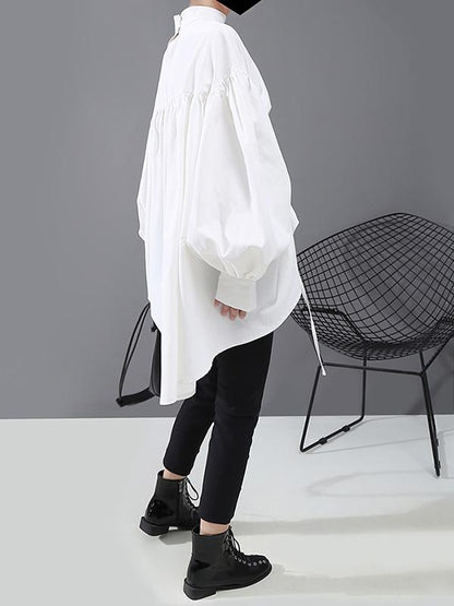 flowersverse Drawstring Cropped Loose Stand Collar Shirt