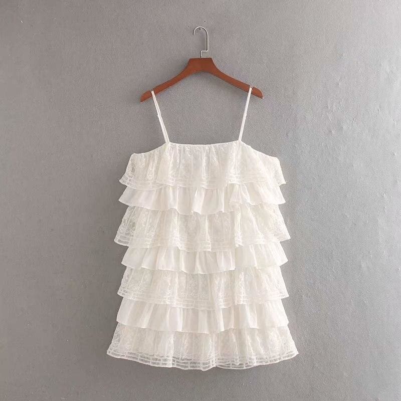 flowersverse White Dress Lace Condole Belt Party Embroidery Summer Mini Women Dress