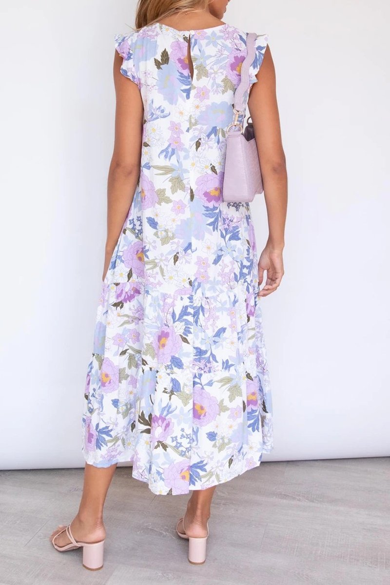 flowersverse Ruffle Shoulder Floral Print Dress