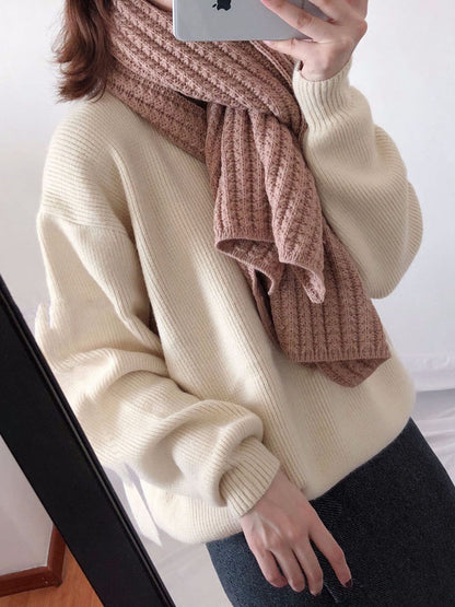 flowersverse Stylish Solid Color Simple Warm Knitted Scarf