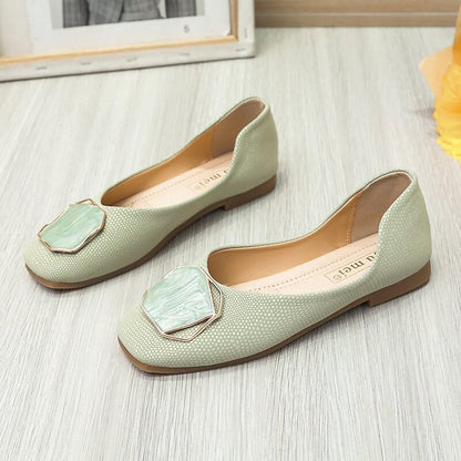 flowersverse Women's Flats Comfort Shoes Plus Size Daily Flat Heel Square Toe Elegant Casual PU Leather Loafer Solid Colored Black Light Green Beige