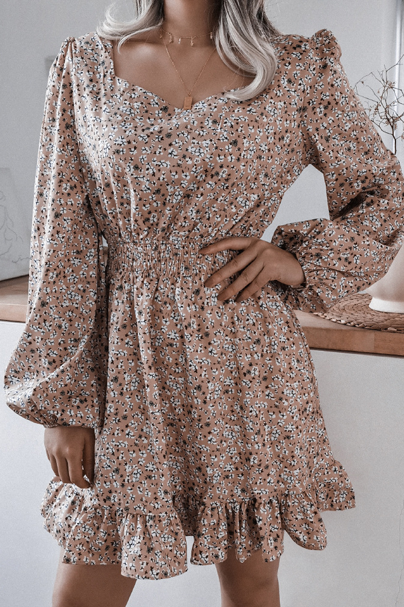 flowersverse Floral Chiffon Ruffle Lantern Sleeve Dress