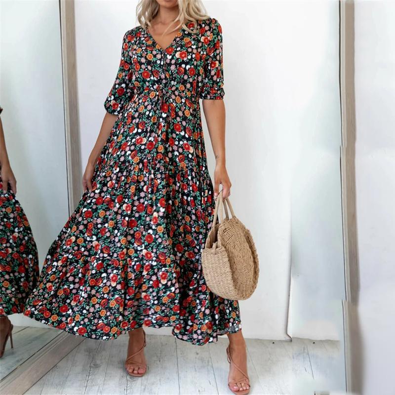 flowersverse Floral Print V-Neck Slit Maxi Dress