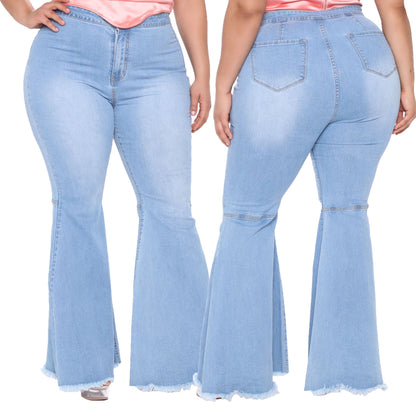 flowersverse Fashion Slim Fit Wide Leg Sexy Plus Size Flared Jeans