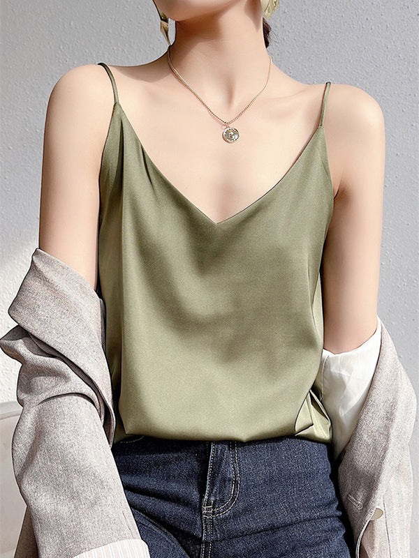 flowersverse Simple Casual Solid Color Spaghetti-Neck Vest Top