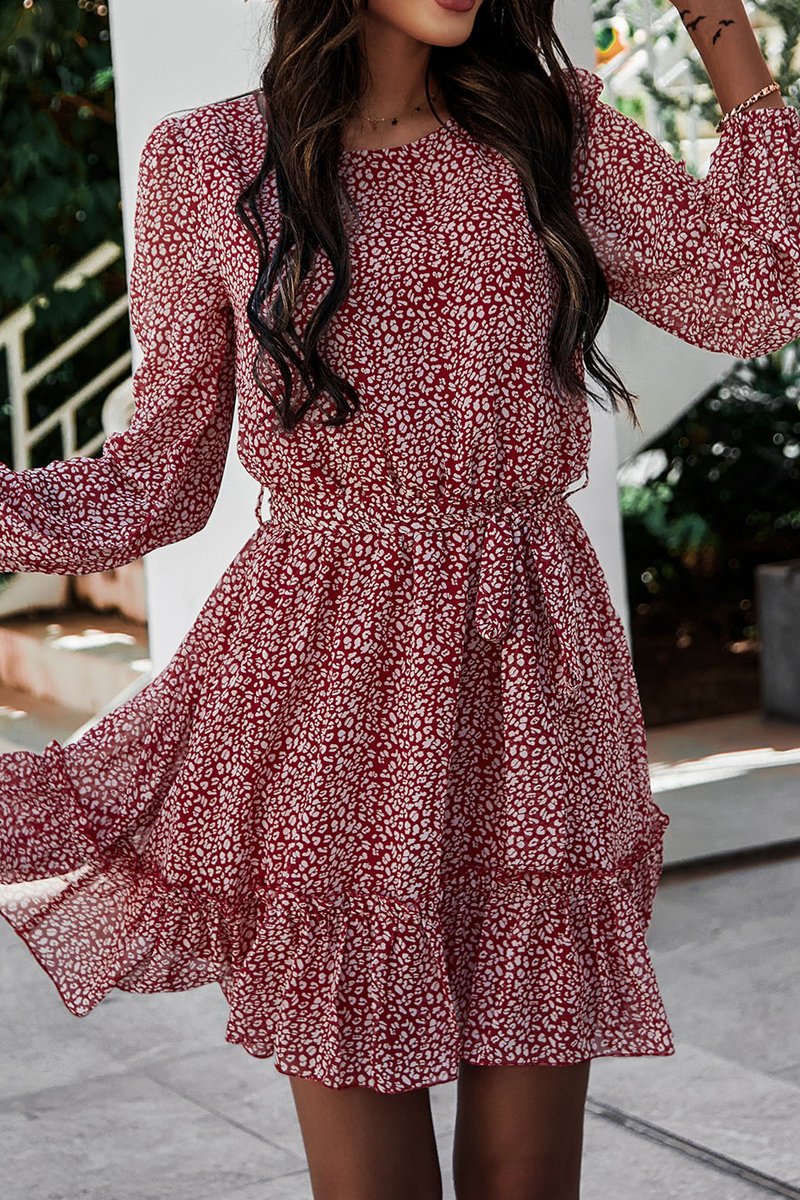 flowersverse Lace-Up Floral Printed Ruffle Dress