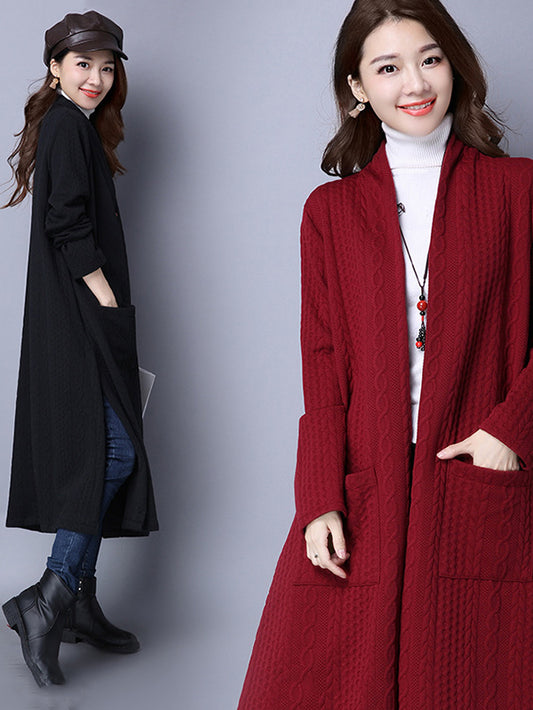 flowersverse Red&Black Knitting Loose Cardigan Outerwear