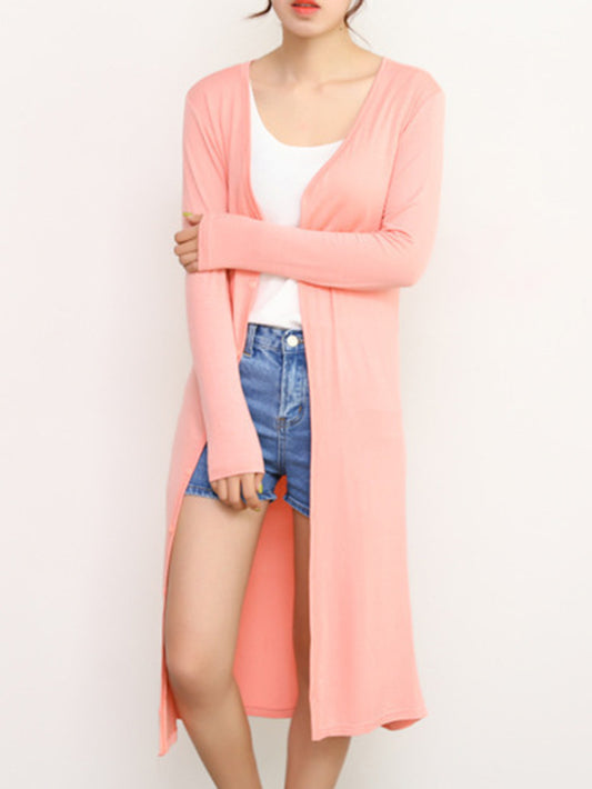 flowersverse Casual Loose Long Sleeves Solid Color Outerwear