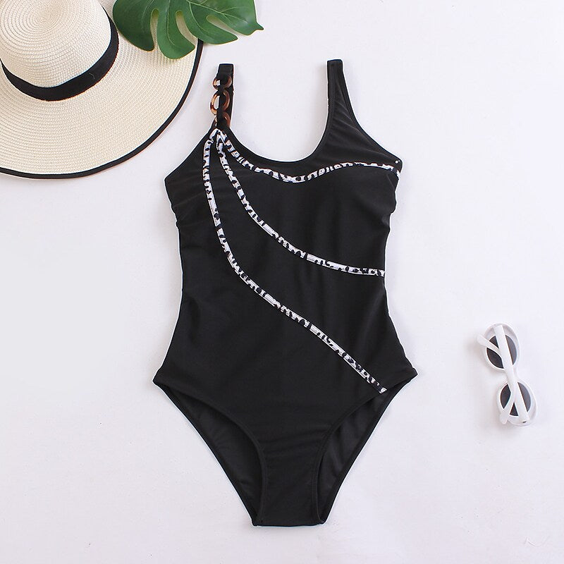 flowersverse Women's Swimwear One Piece Normal Swimsuit Quick Dry Solid Color Striped Coffee color Black Bodysuit Bathing Suits Sports Beach Wear Summer