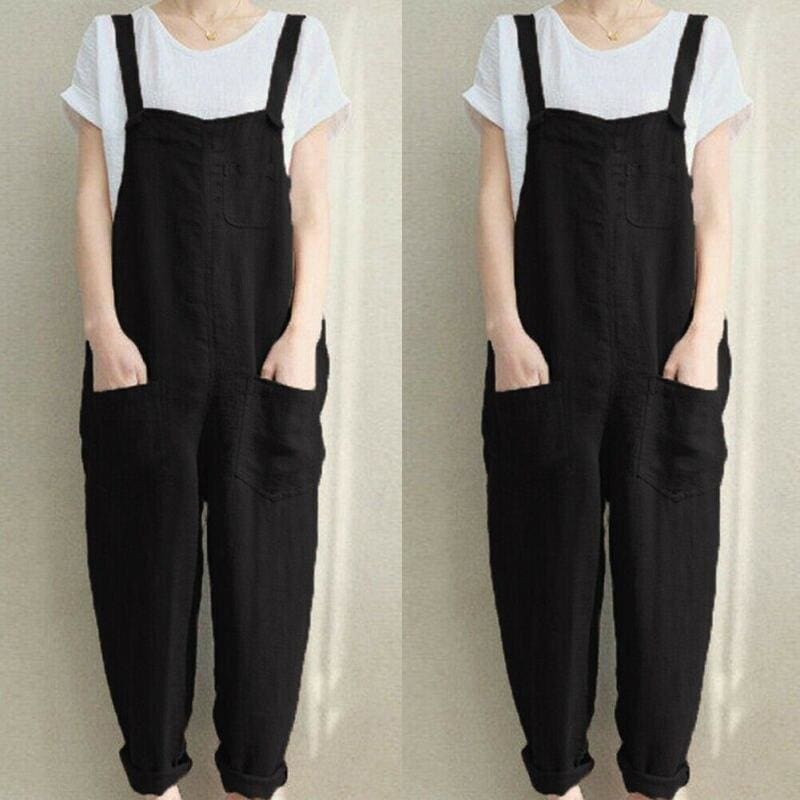 flowersverse New Women Sleeveless Dungarees Summer Plus Size Rompers Jumpsuit Casual Loose Wide Leg Pants Overalls Playsuits